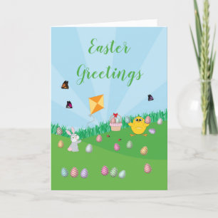 Personalized Colourful Easter Egg Hunt Bunny Chick Holiday Card