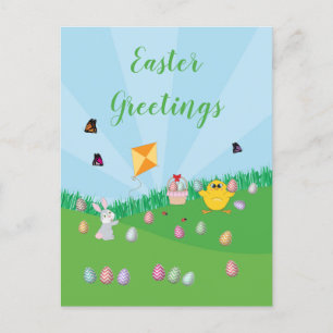 Personalized Colourful Easter Egg Hunt Bunny Chick Holiday Postcard