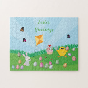 Personalized Colourful Easter Egg Hunt Bunny Chick Jigsaw Puzzle