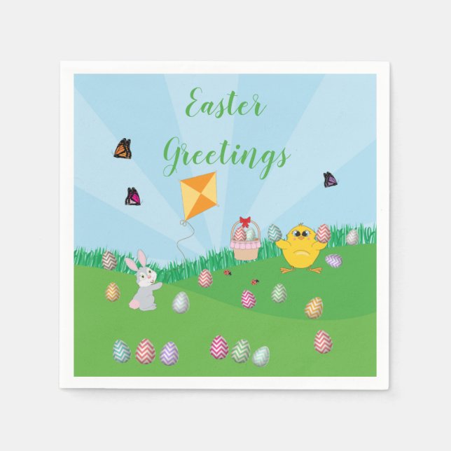 Personalized Colourful Easter Egg Hunt Bunny Chick Napkin (Front)