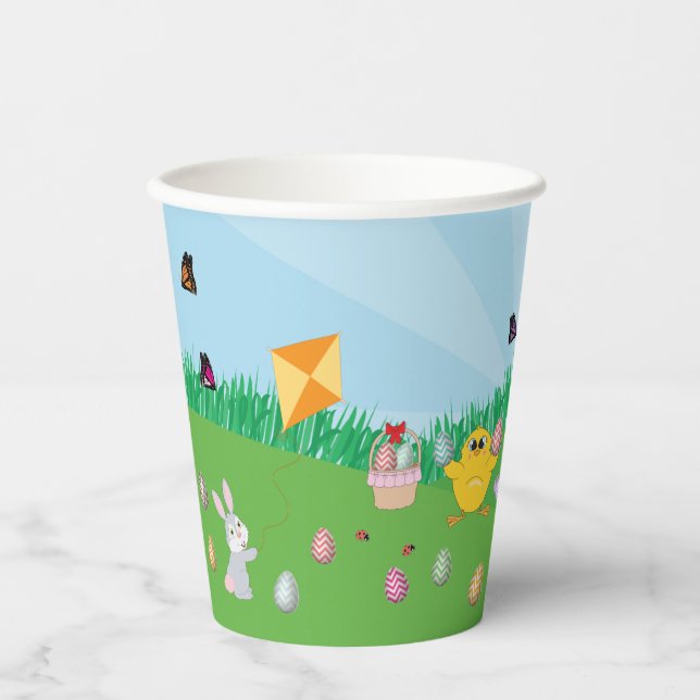 Personalized Colourful Easter Egg Hunt Bunny Chick Paper Cups (Front)