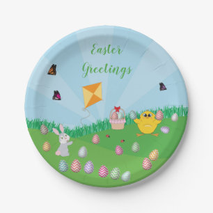 Personalized Colourful Easter Egg Hunt Bunny Chick Paper Plate