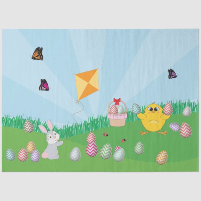 Personalized Colourful Easter Egg Hunt Bunny Chick Tissue Paper (Front)