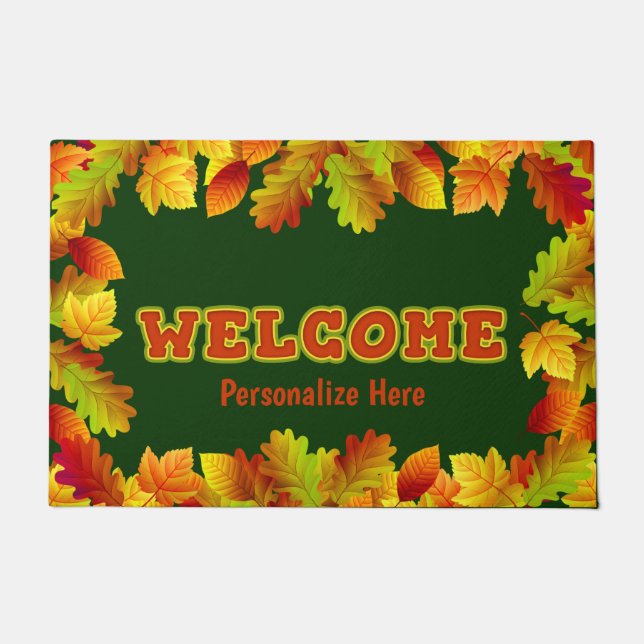 Personalized Colourful Fall Leaf Welcome Door Mat (Front)