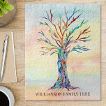 Personalized Colourful Family Tree Jigsaw Puzzle<br><div class="desc">This stylish jigsaw puzzle is decorated with a colourful Family Tree design on watercolor background.
Easily customizable it with your family name.
Because we create our own artwork you won't find this exact image from other designers.
Original Mosaic and Watercolor © Michele Davies.</div>