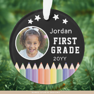 Personalized Colourful First Grade Keepsake Photo Ornament
