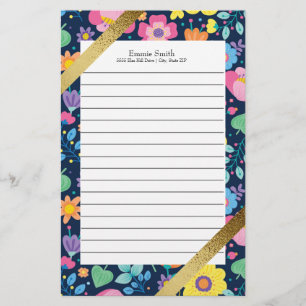 Personalized Colourful Floral and Gold Stationery