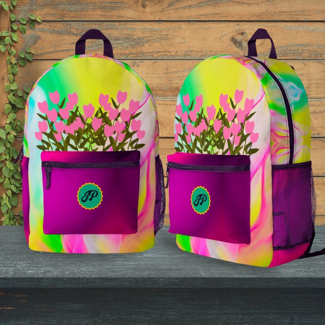 Personalized Colourful Floral Back-to-school Girls Printed Backpack (Creator Uploaded)