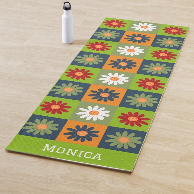 Personalized Colourful Floral Custom Name Yoga Mat (In Situ)