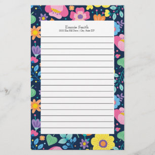 Personalized Colourful Floral Lined Stationery