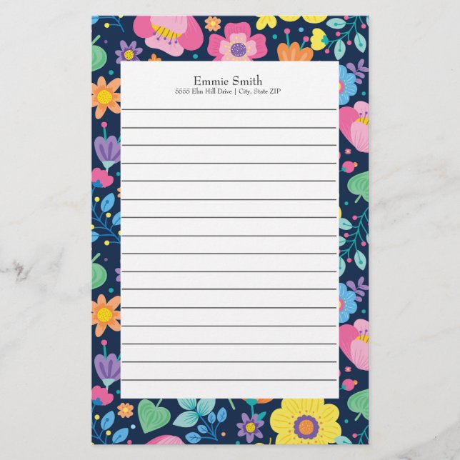 Personalized Colourful Floral Lined Stationery (Front)