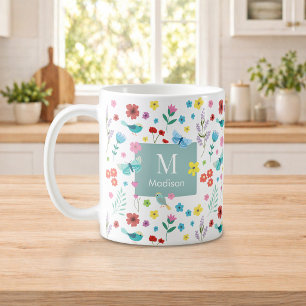 Personalized Colourful Floral Monogram Coffee Mug