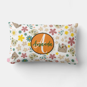 Personalized colourful floral nursery girly pink lumbar pillow