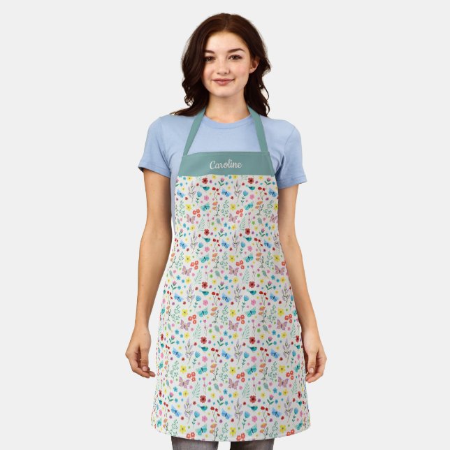 Personalized Colourful Floral Pattern Apron (Worn)