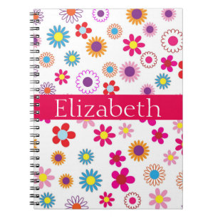Personalized Colourful Floral Pattern Pink White Notebook