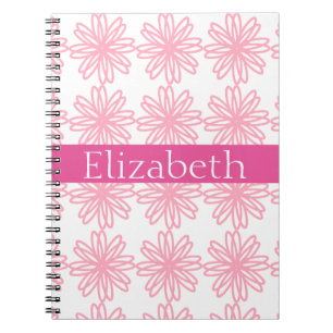 Personalized Colourful Floral Pattern Pink White Notebook