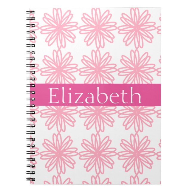 Personalized Colourful Floral Pattern Pink White Notebook (Front)
