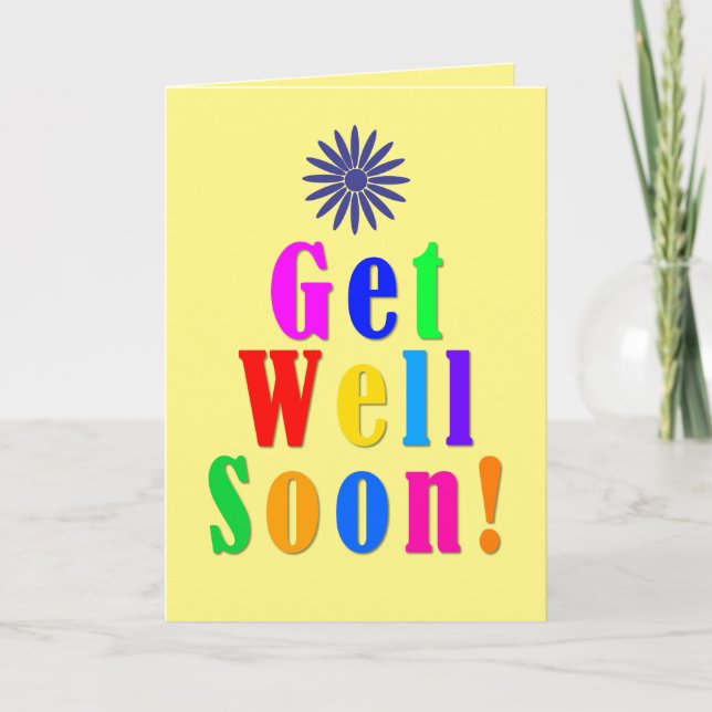 Personalized Colourful Floral Yellow Get Well Soon Card (Front)