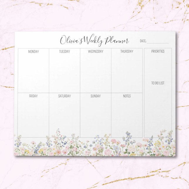Personalized Colourful Flower Floral Weekly Planne Notepad (Close up)