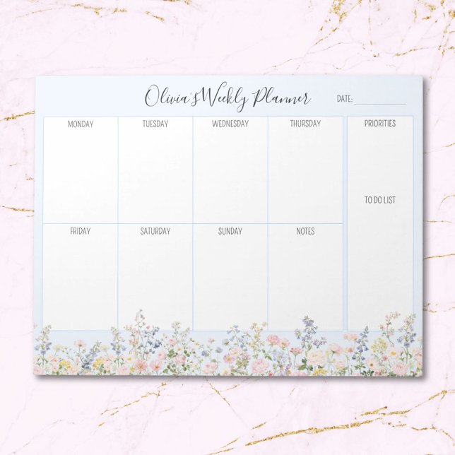 Personalized Colourful Flower Floral Weekly Planne Notepad (Close up)