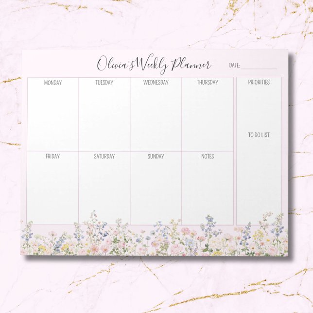 Personalized Colourful Flower Floral Weekly Planne Notepad (Close up)