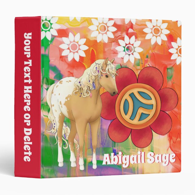 Personalized Colourful Flower Hippie Pony Horse Binder (Front/Spine)