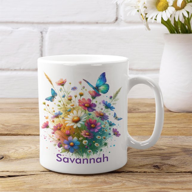 Personalized Colourful Flowers and Butterflies  Coffee Mug (Creator Uploaded)