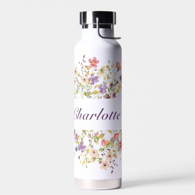 Personalized Colourful Flowers Water Bottle (Left)