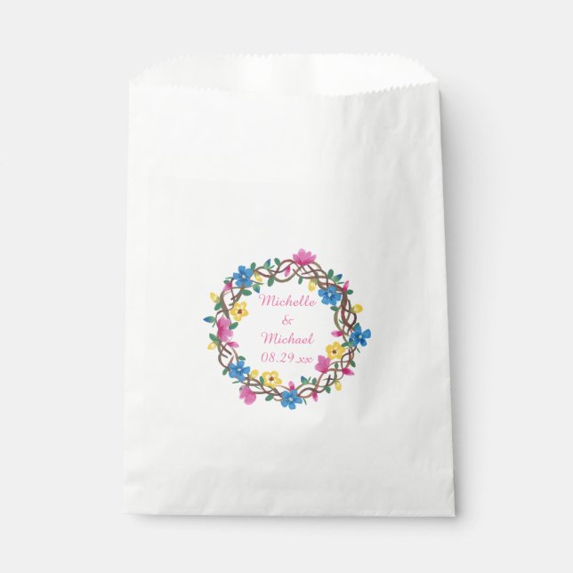 Personalized Colourful Flowers Wedding Favour Bags (Front)