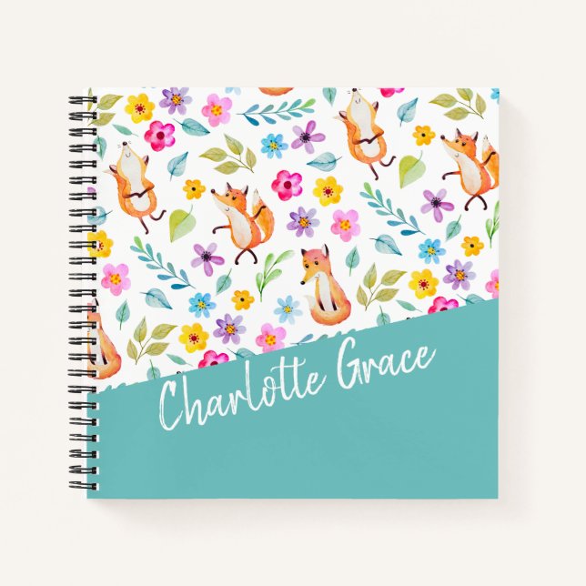 Personalized Colourful Fox Pattern Notebook (Front)