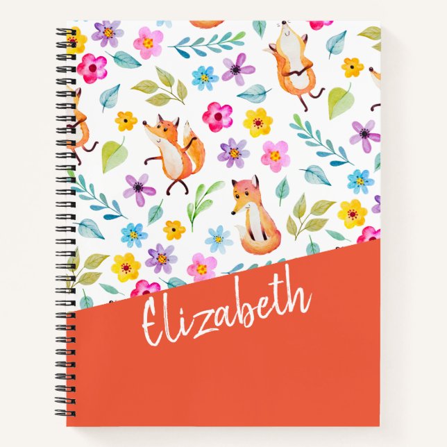 Personalized Colourful Fox Pattern - Orange Notebook (Front)