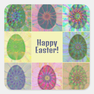 Personalized Colourful Fun Art Easter Eggs Collage Square Sticker