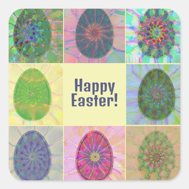 Personalized Colourful Fun Art Easter Eggs Collage Square Sticker (Front)