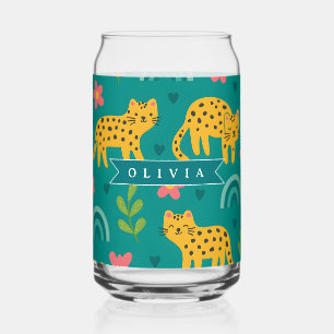 Personalized Colourful Fun Leopard Jungle Name Gif Can Glass