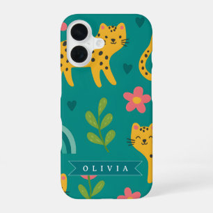 Personalized Colourful Fun Leopard Jungle Name Gif iPhone 16 Case