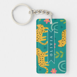 Personalized Colourful Fun Leopard Jungle Name Gif Keychain