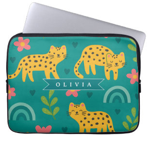 Personalized Colourful Fun Leopard Jungle Name Gif Laptop Sleeve
