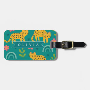 Personalized Colourful Fun Leopard Jungle Name Gif Luggage Tag