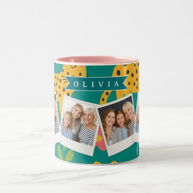 Personalized Colourful Fun Leopard Jungle Name Gif Two-Tone Coffee Mug (Center)