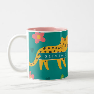 Personalized Colourful Fun Leopard Jungle Name Gif Two-Tone Coffee Mug