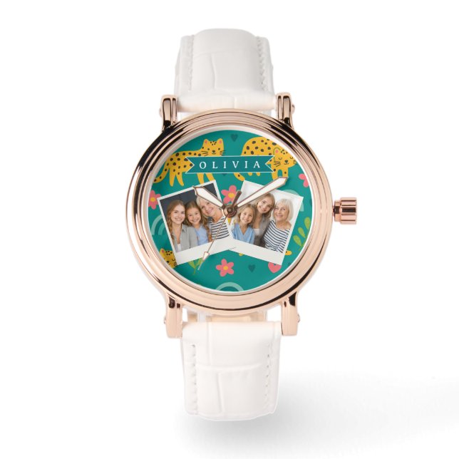Personalized Colourful Fun Leopard Jungle Name Gif Watch (Front)