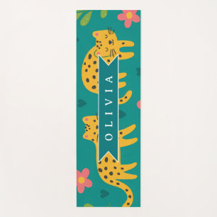 Personalized Colourful Fun Leopard Jungle Name Gif Yoga Mat