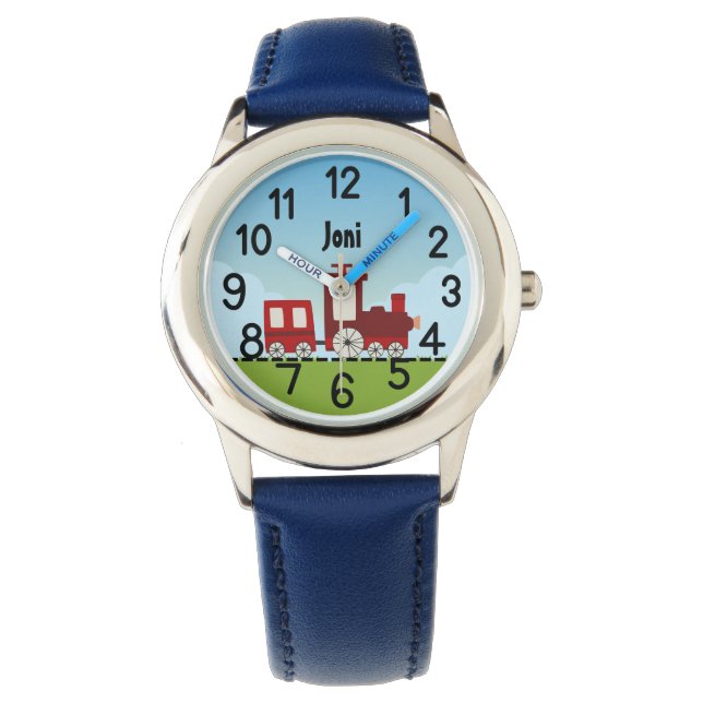 Personalized Colourful funny kids boys Train Choo Watch (Front)