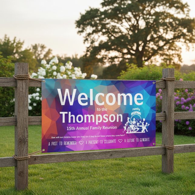 Personalized Colourful Geometric Family Reunion  Banner (Bring every generation together in vibrant style.)