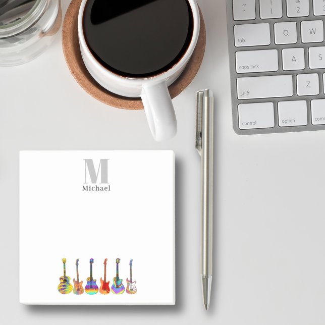 Personalized colourful Guitars Monogram Musician Post-it Notes (Colorful guitars monogram guitar teacher musician guitarist performer songwriter postit notes)