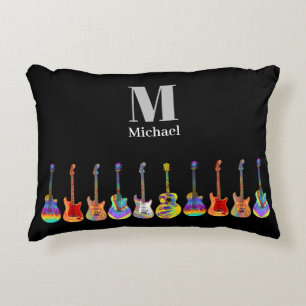 Personalized Colourful Guitars on Black Accent Pillow