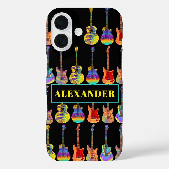 Personalized Colourful Guitars on Black Case-Mate iPhone Case (Back)
