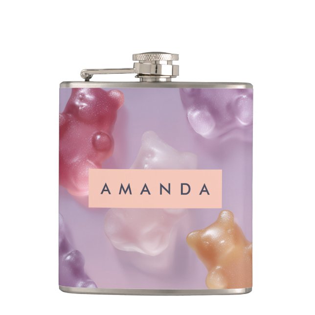 Personalized Colourful Gummy Bear Pattern Hip Flask (Front)
