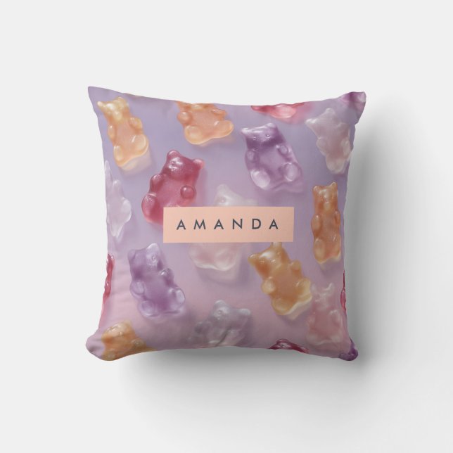Personalized Colourful Gummy Bear Pattern Throw Pillow (Front)