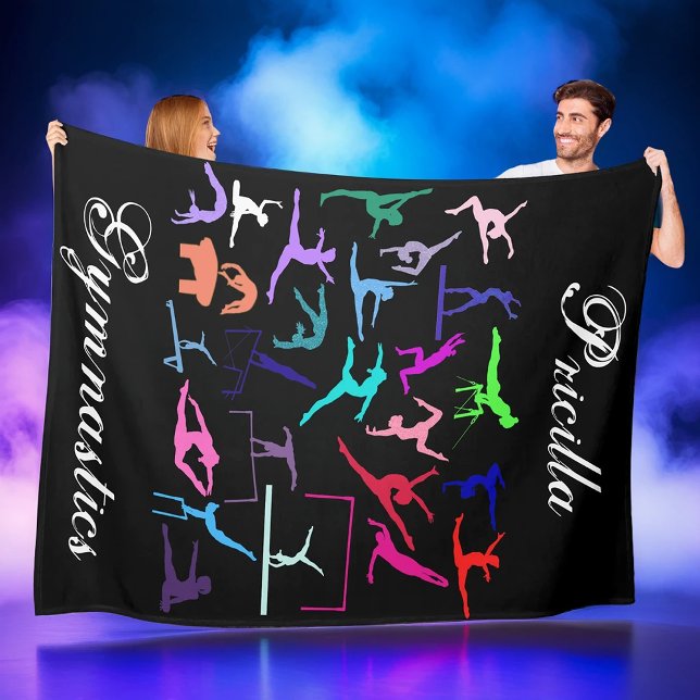 Personalized Colourful Gymnastics Silhouette  Fleece Blanket (Creator Uploaded)